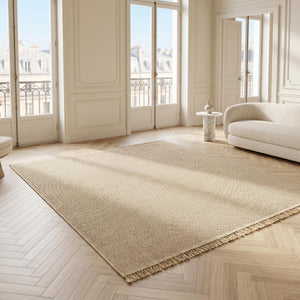 Natural Beige Woven Area Rug, Textured Boho Scandinavian Bedroom Carpet