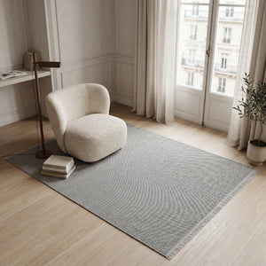 Grey Woven Textured Area Rug, Minimalist Scandinavian Floor Carpet