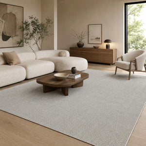 Textured Grey Woven Area Rug, Scandinavian Japandi Living Room Carpet