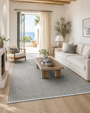Grey Woven Area Rug, Textured Basketweave Carpet, Scandinavian Japandi Living Room Floor Rug
