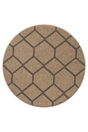 Round Beige Black Geometric Honeycomb Rug, Modern Boho Living Room Carpet (5.2x5.2FT)