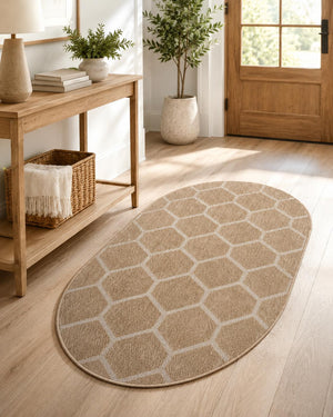 Oval Geometric Woven Area Rug, Neutral Boho Scandinavian Carpet