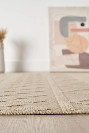 Beige Geometric Textured Area Rug, Boho Scandinavian Living Room Carpet