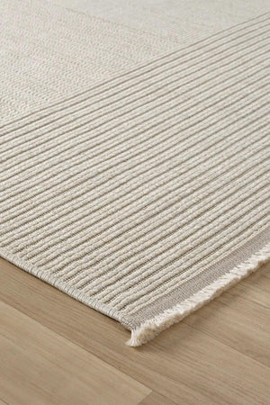 Ivory Striped Textured Area Rug, Neutral Scandinavian Modern Farmhouse Floor Runner