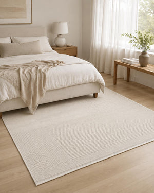 Ivory Striped Textured Area Rug, Neutral Scandinavian Modern Farmhouse Floor Runner
