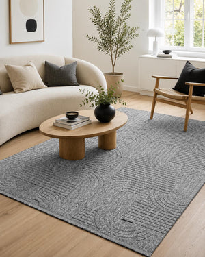 Gray Abstract Textured Area Rug, Modern Geometric Living Room Carpet