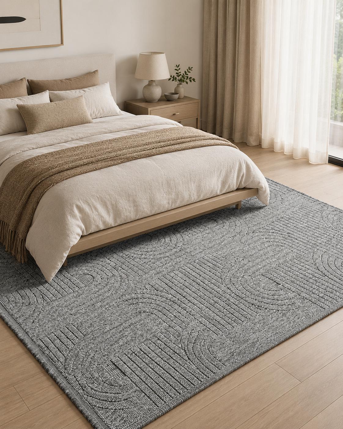 Gray Abstract Textured Area Rug, Modern Geometric Living Room Carpet