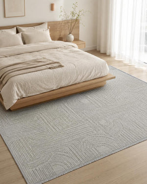 Light Gray Abstract Geometric Textured Area Rug, Modern Living Room Floor Runner