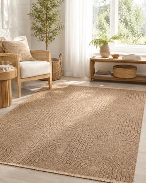 Tan Abstract Area Rug, Textured Geometric Pattern, Neutral Modern Floor Decor