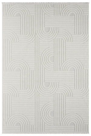 Ivory Abstract Area Rug, Textured Geometric Scandinavian Living Room Carpet