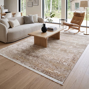 Distressed Traditional Area Rug, Neutral Beige Living Room Carpet, Vintage Farmhouse Style Floor Runner