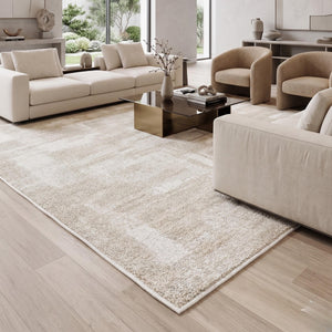 Cream Distressed Abstract Area Rug, Neutral Scandinavian Living Room Carpet