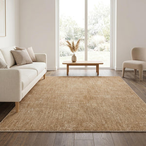Mustard Beige Abstract Distressed Area Rug, Warm Neutral Living Room Carpet