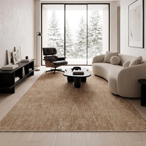 Mustard Beige Abstract Distressed Area Rug, Warm Neutral Living Room Carpet