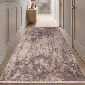 Machine Made Abstract Area Rug, Soft Neutral Tones, Modern Bedroom Carpet