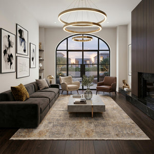 Machine Made Abstract Area Rug, Distressed Neutral Tones, Modern Living Room Carpet