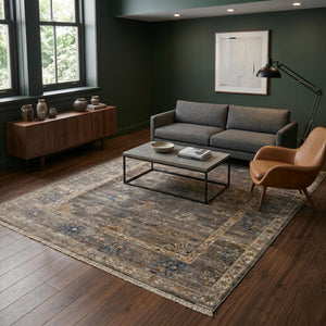 Dark Grey Oriental Floral Area Rug, Traditional Living Room Carpet