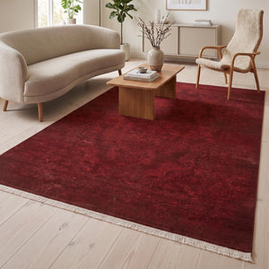 Burgundy Abstract Area Rug, Machine Made Modern Living Room Carpet