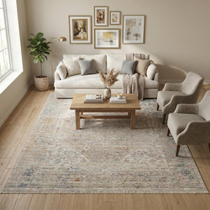 Distressed Traditional Area Rug, Beige Ivory Pattern Carpet, Soft Elegant Floor Runner