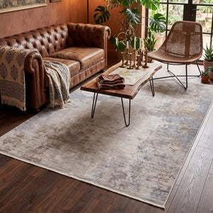 Neutral Abstract Area Rug, Beige Gray Distressed Modern Living Room Carpet