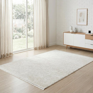 Ivory Textured Area Rug, Soft Scandinavian Living Room Carpet, Neutral Modern Floor Runner
