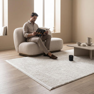 Ivory Textured Area Rug, Soft Scandinavian Living Room Carpet, Neutral Modern Floor Runner