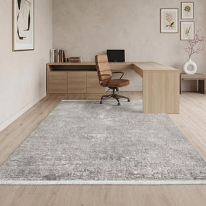 Distressed Abstract Area Rug, Light Grey Scandinavian Living Room Carpet