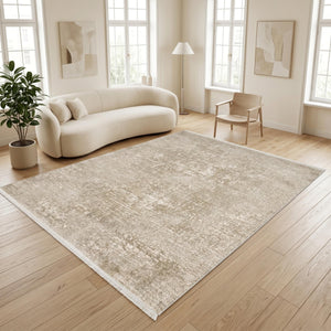Distressed Abstract Area Rug, Taupe Beige Modern Scandinavian Carpet, Soft Living Room Floor Rug