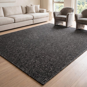Dark Charcoal Textured Area Rug, Modern Minimalist Living Room Carpet