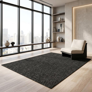 Woven Black Area Rug, Textured Charcoal Scandinavian Carpet, Modern Neutral Floor Runner