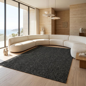 Woven Black Area Rug, Textured Charcoal Scandinavian Carpet, Modern Neutral Floor Runner