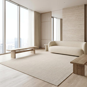 Ivory Woven Area Rug, Textured Neutral Carpet, Scandinavian Modern Floor Rug