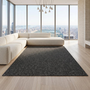 Dark Charcoal Woven Area Rug, Modern Textured Floor Carpet