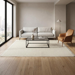 Ivory Woven Area Rug, Textured Minimalist Carpet, Scandinavian Flatweave Floor Rug