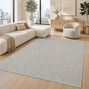 Textured Grey Woven Area Rug, Scandinavian Japandi Living Room Carpet