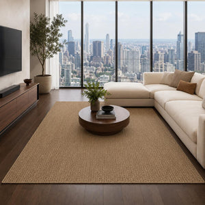 Brown Basket Weave Area Rug, Textured Minimalist Scandinavian Carpet