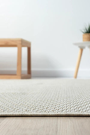 Ivory Basket Weave Area Rug, Textured Flatwoven Carpet, Scandinavian Minimalist Floor Rug