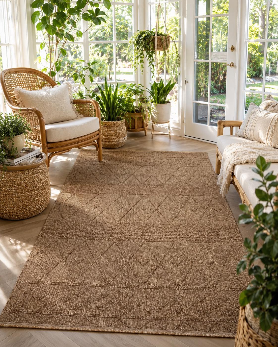 Textured Geometric Area Rug, Boho Scandinavian Living Room Carpet