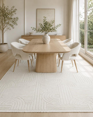 Ivory Abstract Area Rug, Textured Geometric Scandinavian Living Room Carpet