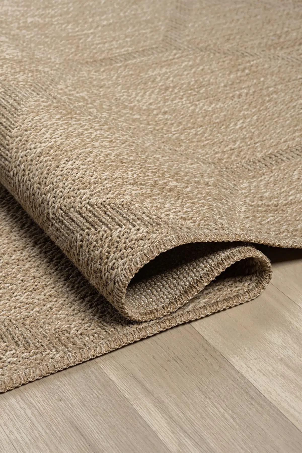 Beige Geometric Woven Area Rug, Natural Jute Style Carpet, Scandinavian Living Room Floor Rug