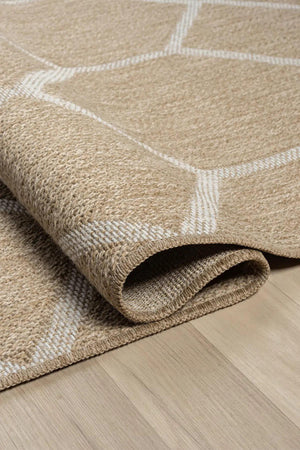 Beige Honeycomb Geometric Woven Jute Style Rug, Scandinavian Living Room Carpet