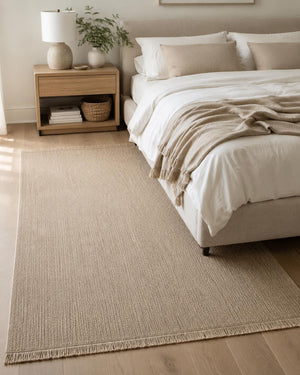 Plain Beige Woven Area Rug, Natural Jute Style Scandinavian Carpet