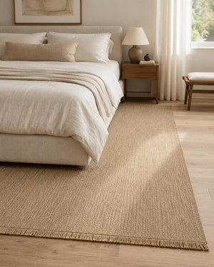 Plain Beige Woven Area Rug, Natural Jute Style Scandinavian Carpet