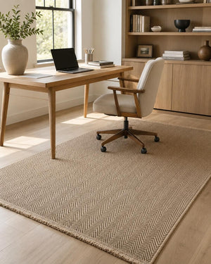 Brown Herringbone Woven Area Rug, Textured Natural Living Room Carpet