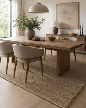 Brown Herringbone Woven Area Rug, Textured Natural Living Room Carpet