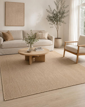 Beige Ribbed Area Rug, Natural Woven Carpet, Scandinavian Textured Floor Rug