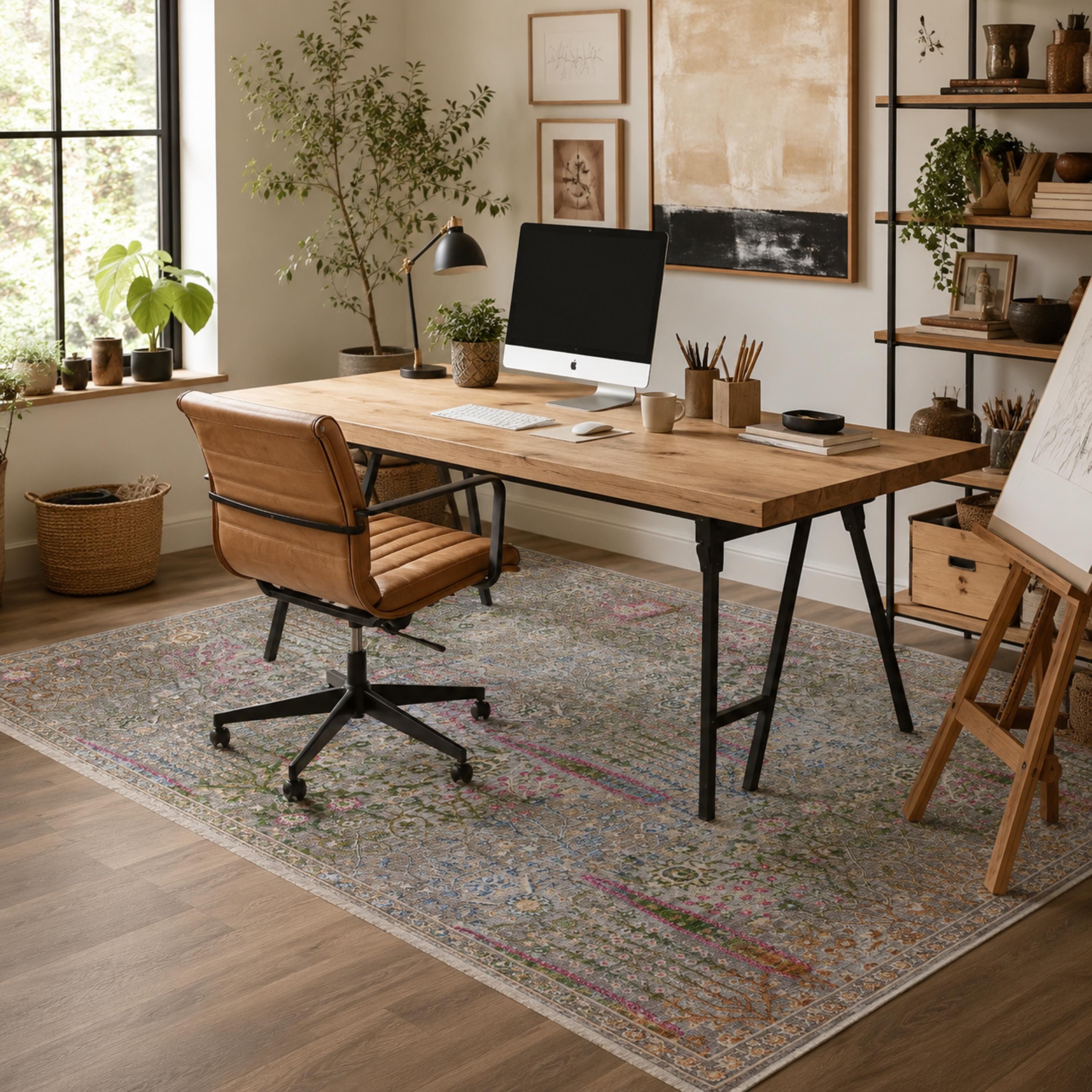 Multicolor Distressed Floral Area Rug, Boho Traditional Oriental Carpet
