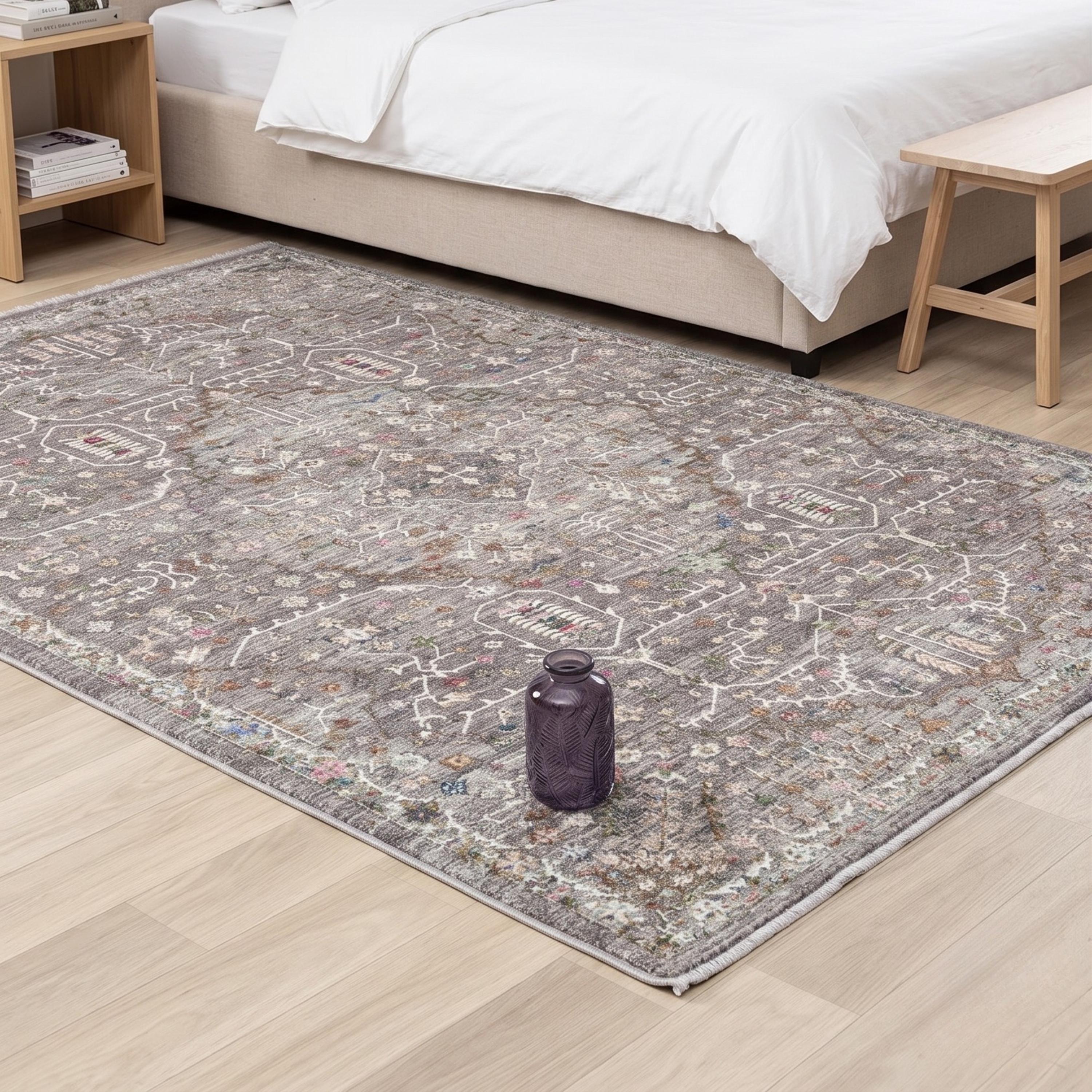 Distressed Medallion Area Rug, Oriental Boho Multicolor Living Room Carpet