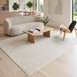 Cream Woven Textured Area Rug, Minimalist Scandinavian Living Room Carpet
