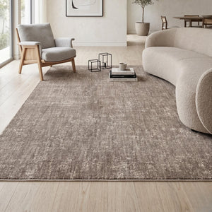 Distressed Abstract Area Rug, Warm Neutral Living Room Carpet, Modern Farmhouse Floor Runner